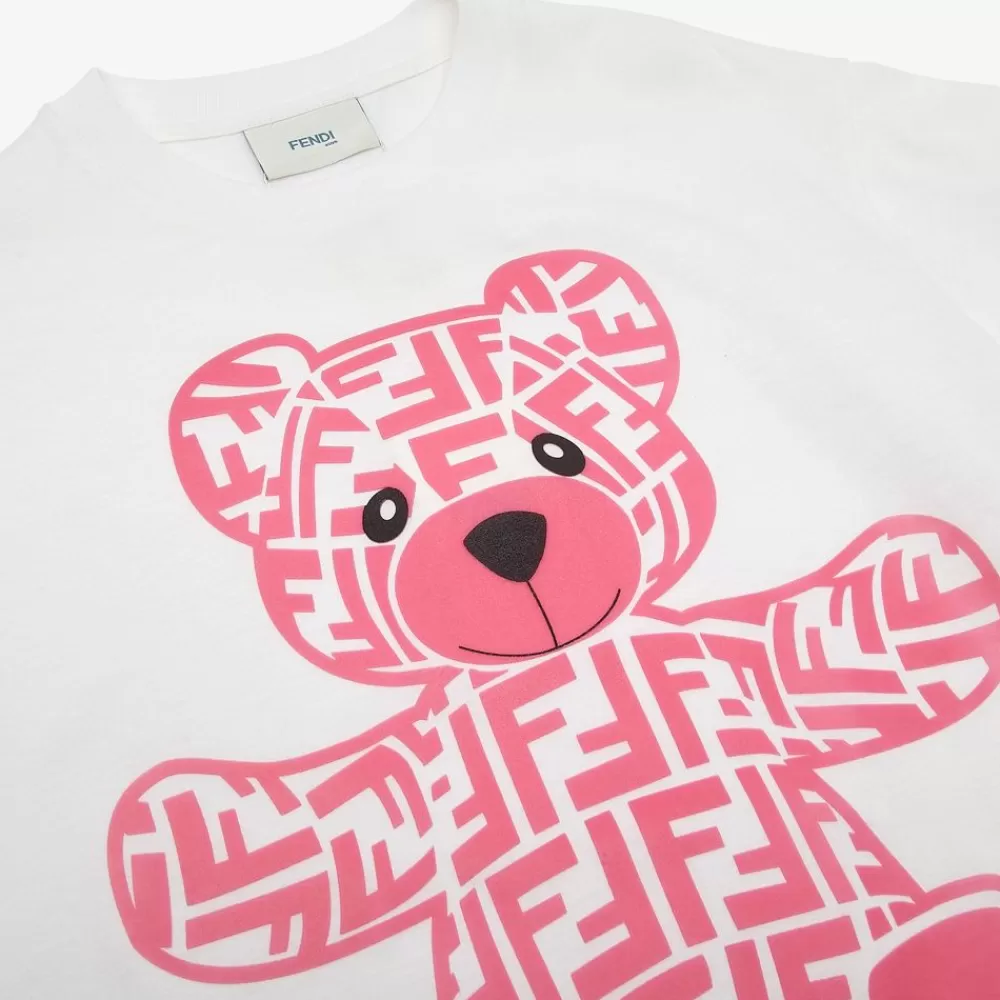Fendi Ready To Wear<Junior-T-Shirt Aus Jersey In Weis Mit Aufdruck In Fuchsiafarben