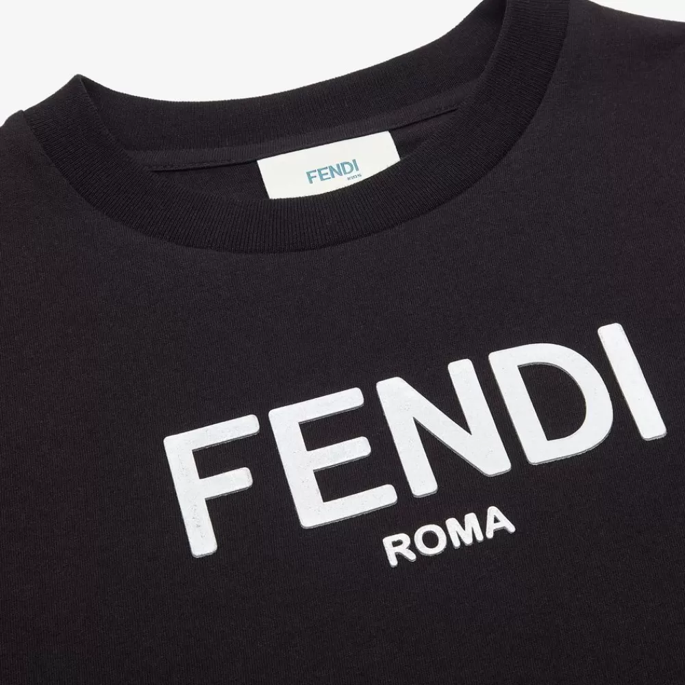 Fendi Ready To Wear<Junior-T-Shirt In Schwarz Aus Jersey Mit Aufdruck In Silberfarben