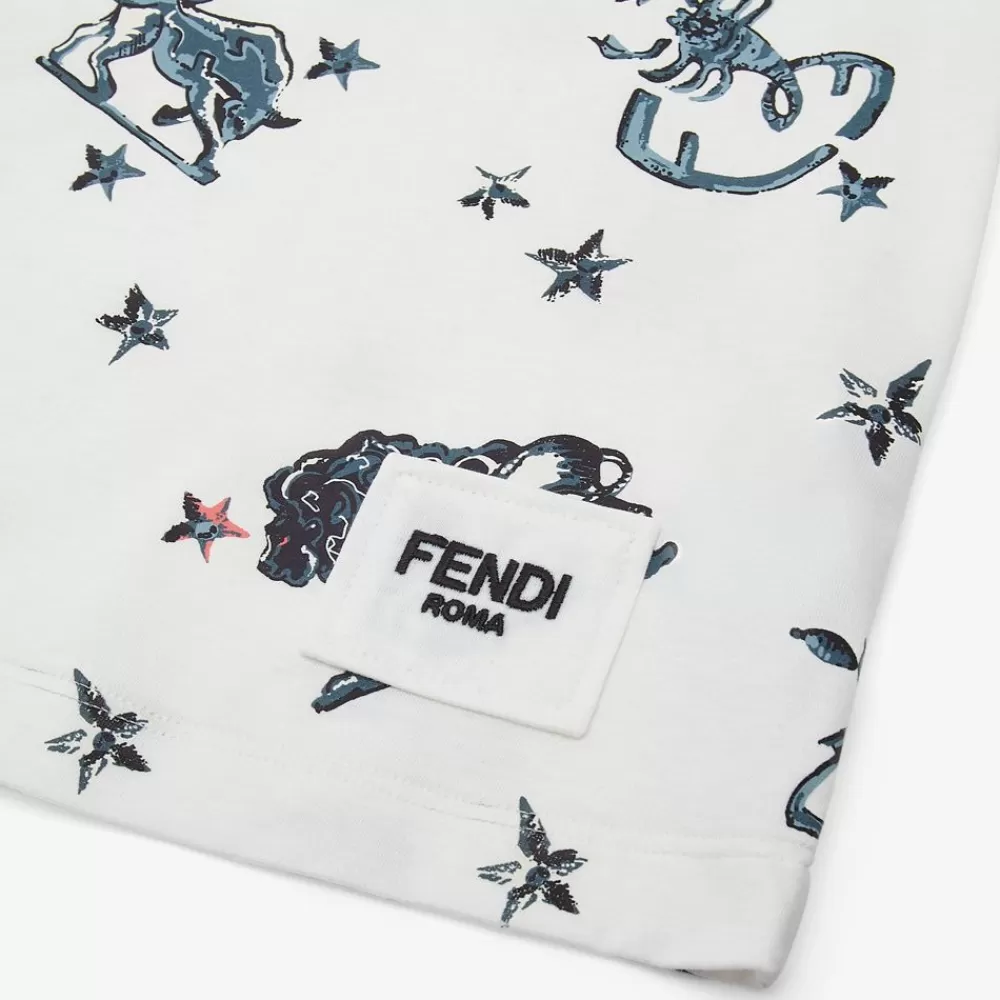 Fendi Ready To Wear<Junior-T-Shirt Mini°Me Aus Jersey In Weis Und Print, Mehrfarbig