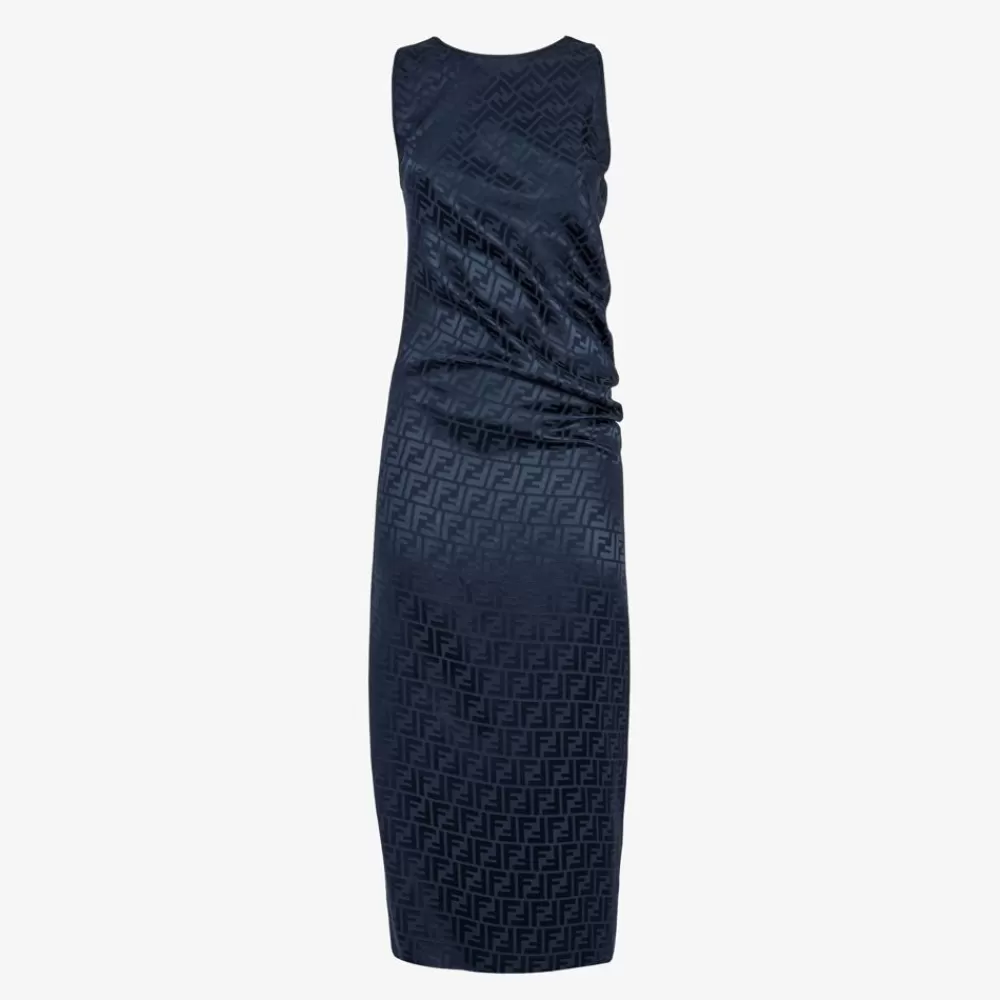Fendi Kleider Und Jumpsuits<Kleid Aus Seide Mit Ff-Detail In Blau