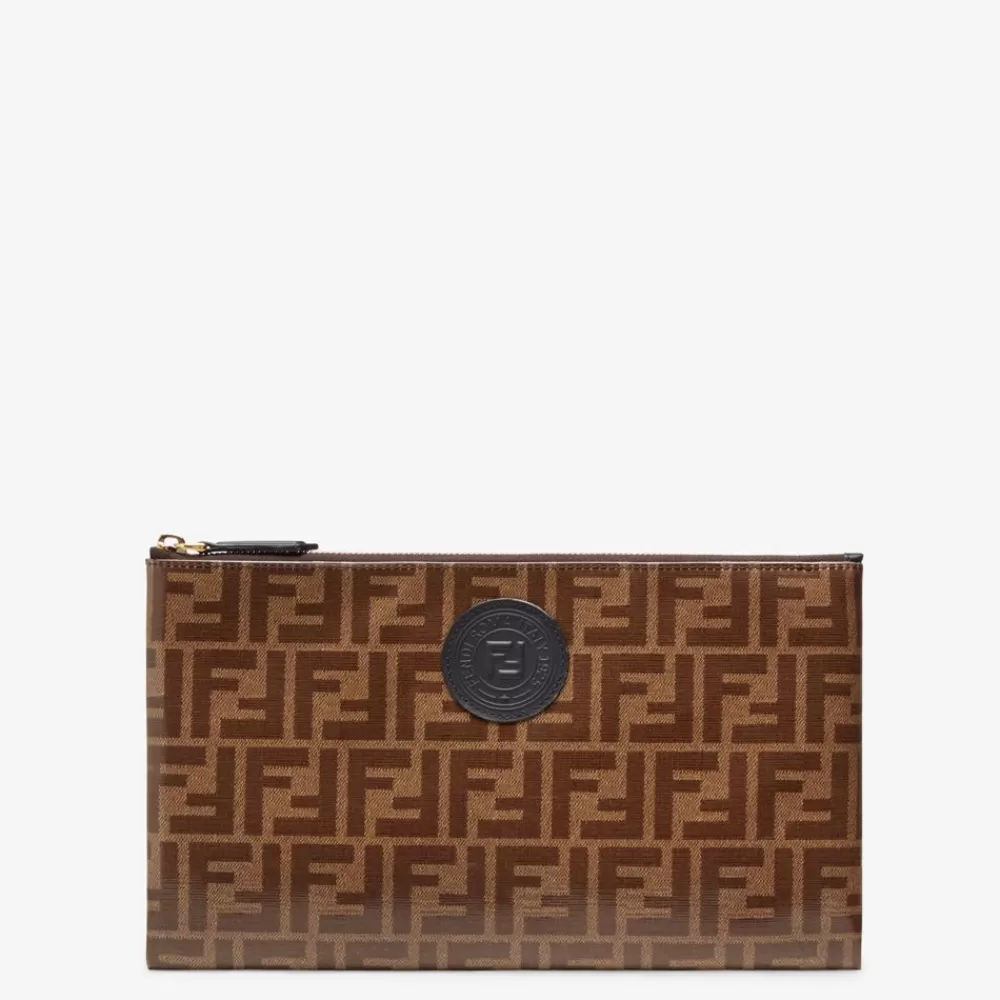 Fendi Pochetten<Kleine Flache Tasche Aus Stoff In Braun