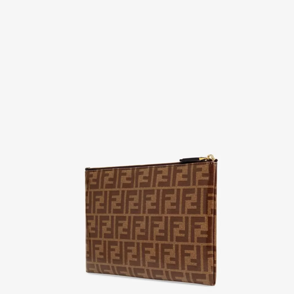 Fendi Pochetten<Kleine Flache Tasche Aus Stoff In Braun