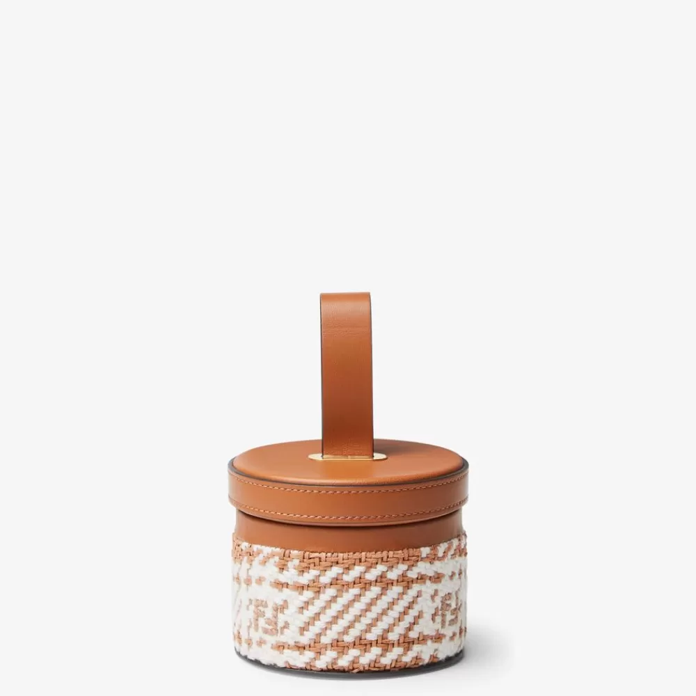 Fendi Home Accessories<Kleine Schatulle Mit Karomuster Aus Stoff Und Leder In Braun