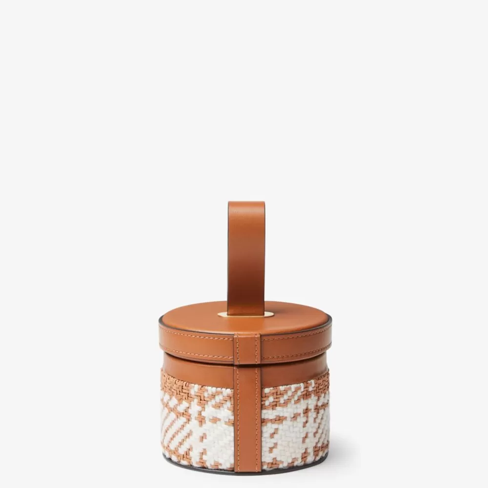 Fendi Home Accessories<Kleine Schatulle Mit Karomuster Aus Stoff Und Leder In Braun