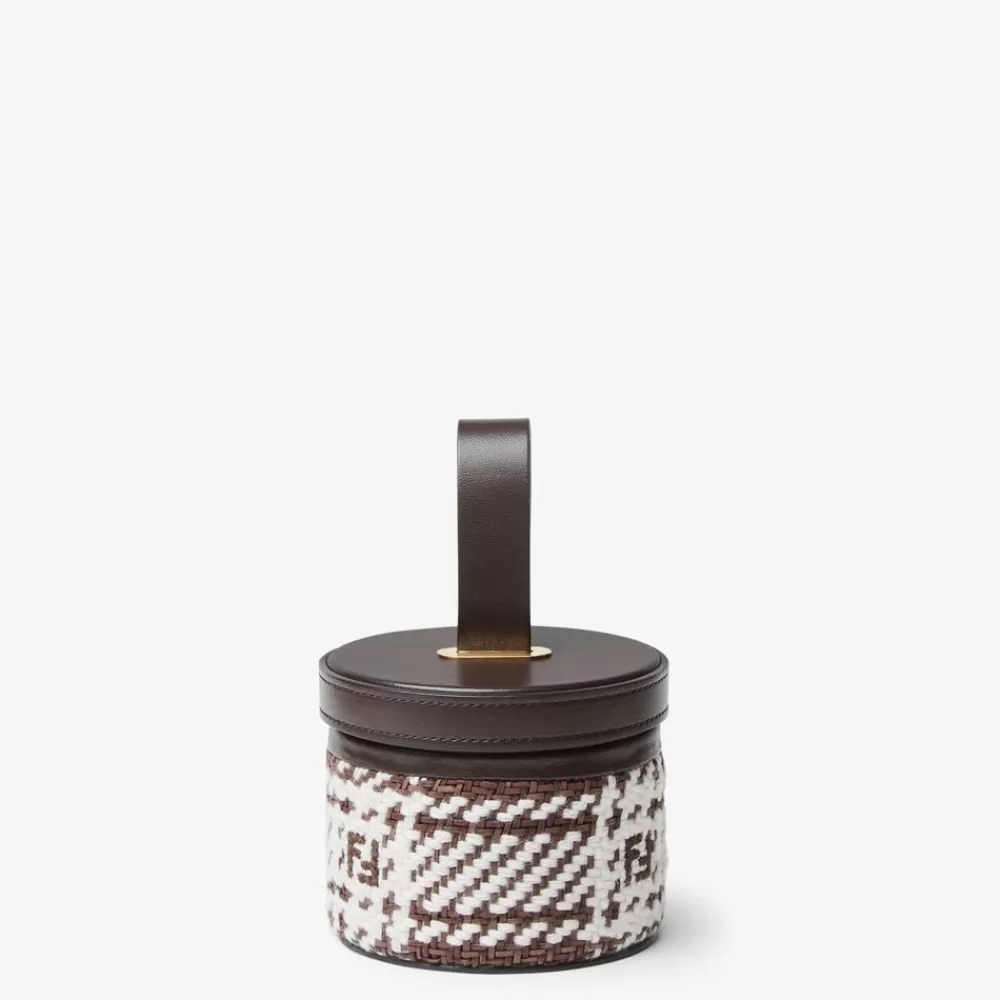 Fendi Home Accessories<Kleine Schatulle Mit Karomuster Aus Stoff Und Leder In Dunkelbraun