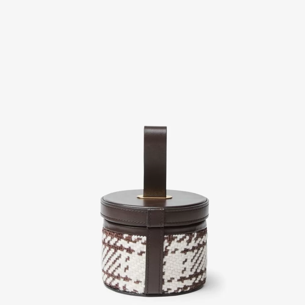 Fendi Home Accessories<Kleine Schatulle Mit Karomuster Aus Stoff Und Leder In Dunkelbraun