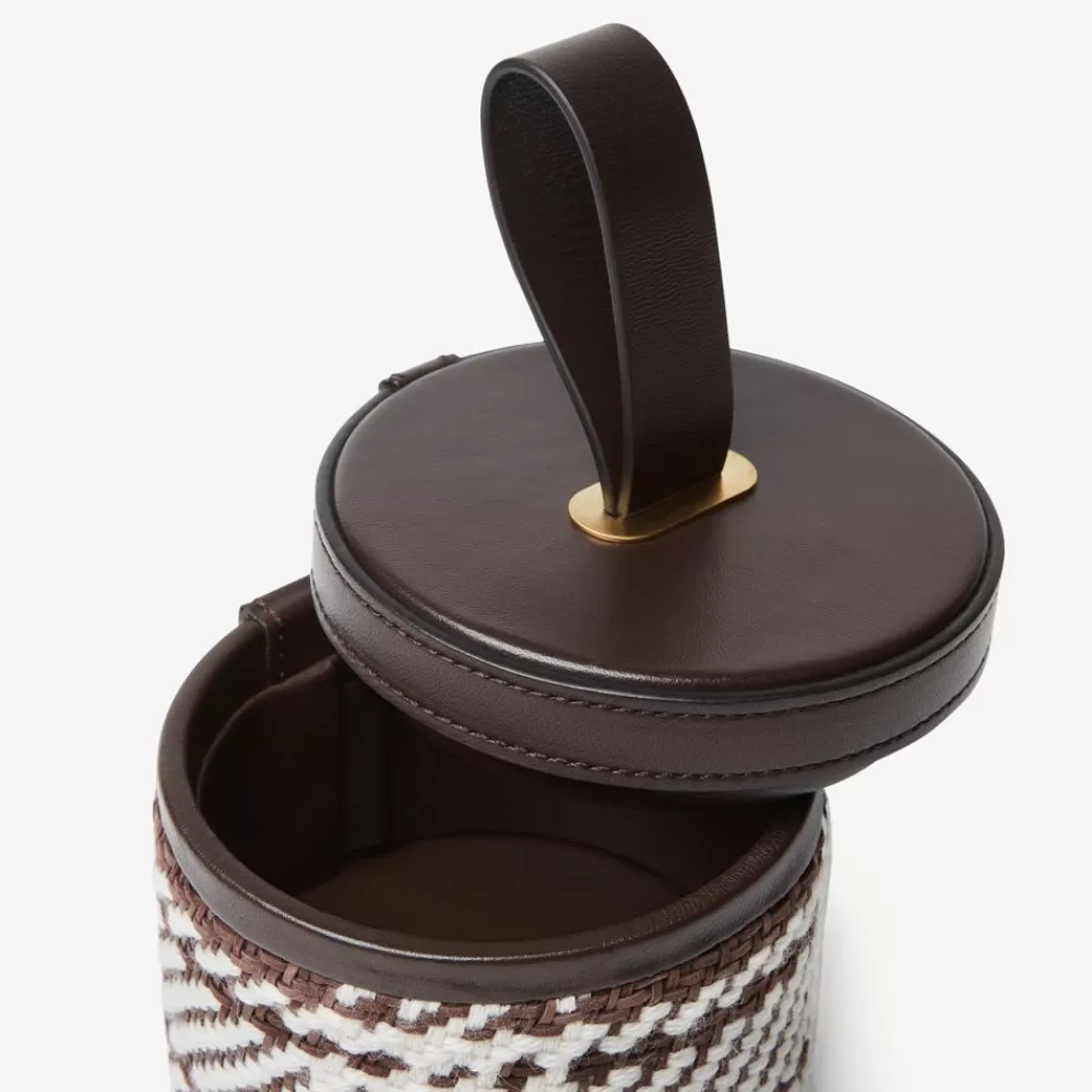 Fendi Home Accessories<Kleine Schatulle Mit Karomuster Aus Stoff Und Leder In Dunkelbraun