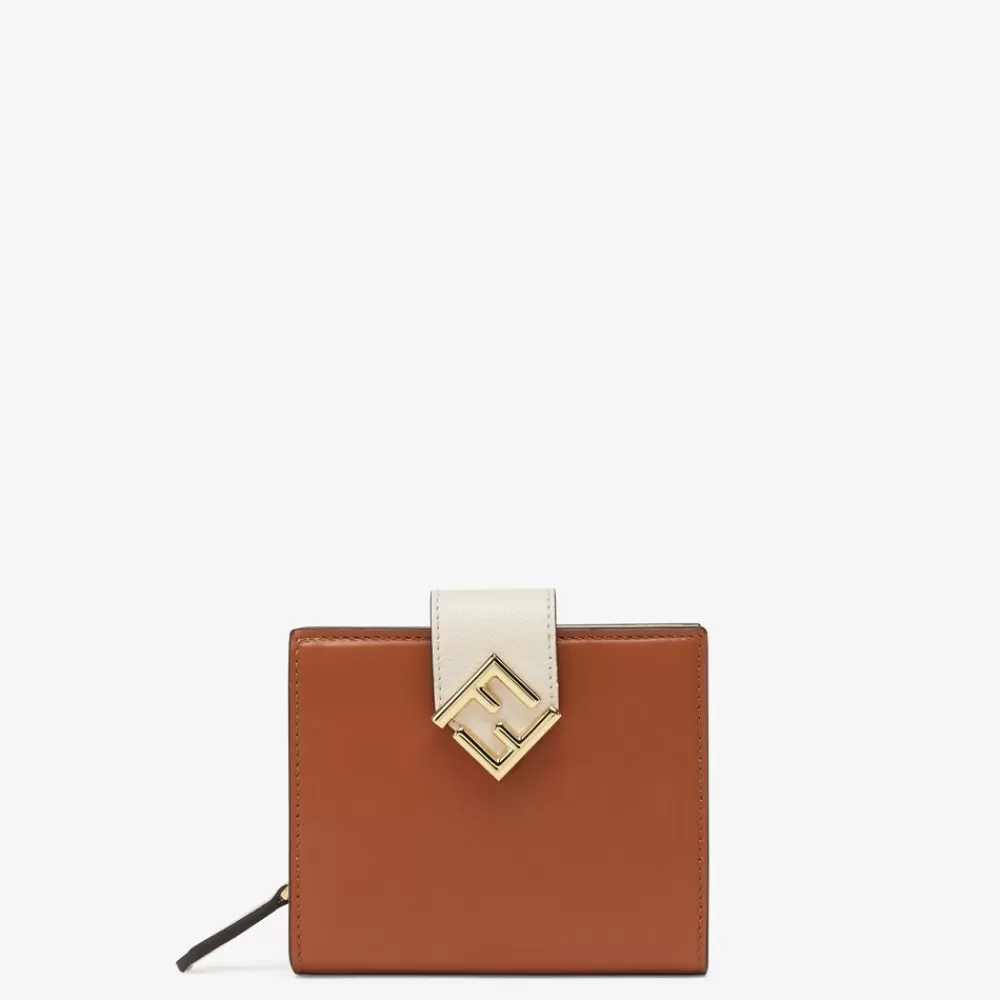 Fendi Portemonnaies<Kompaktes Portemonnaie Aus Zweifarbigem Leder In Braun Und Kamelienweis