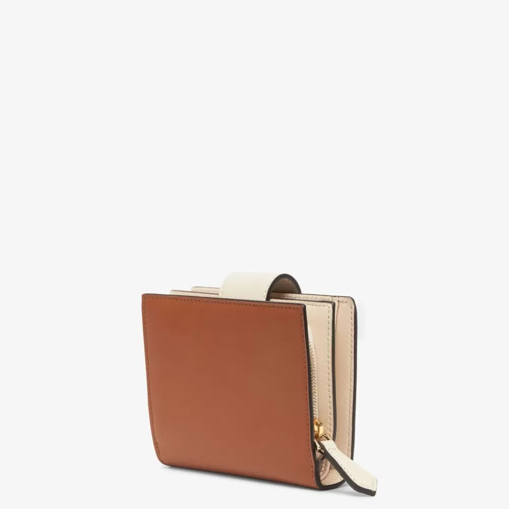 Fendi Portemonnaies<Kompaktes Portemonnaie Aus Zweifarbigem Leder In Braun Und Kamelienweis