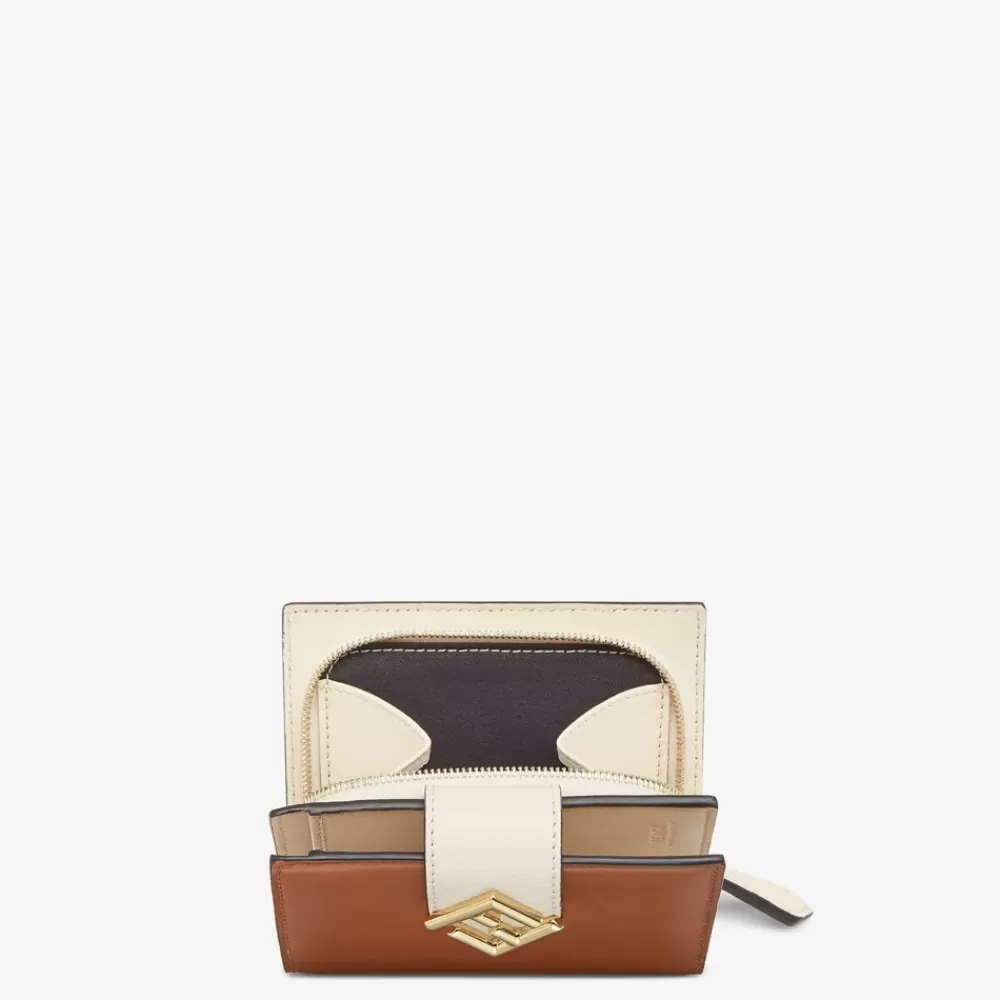 Fendi Portemonnaies<Kompaktes Portemonnaie Aus Zweifarbigem Leder In Braun Und Kamelienweis