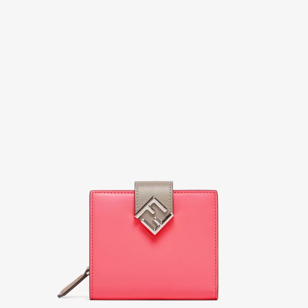 Fendi Portemonnaies<Kompaktes Portemonnaie Aus Zweifarbigem Leder In Rosa Und Taubengrau