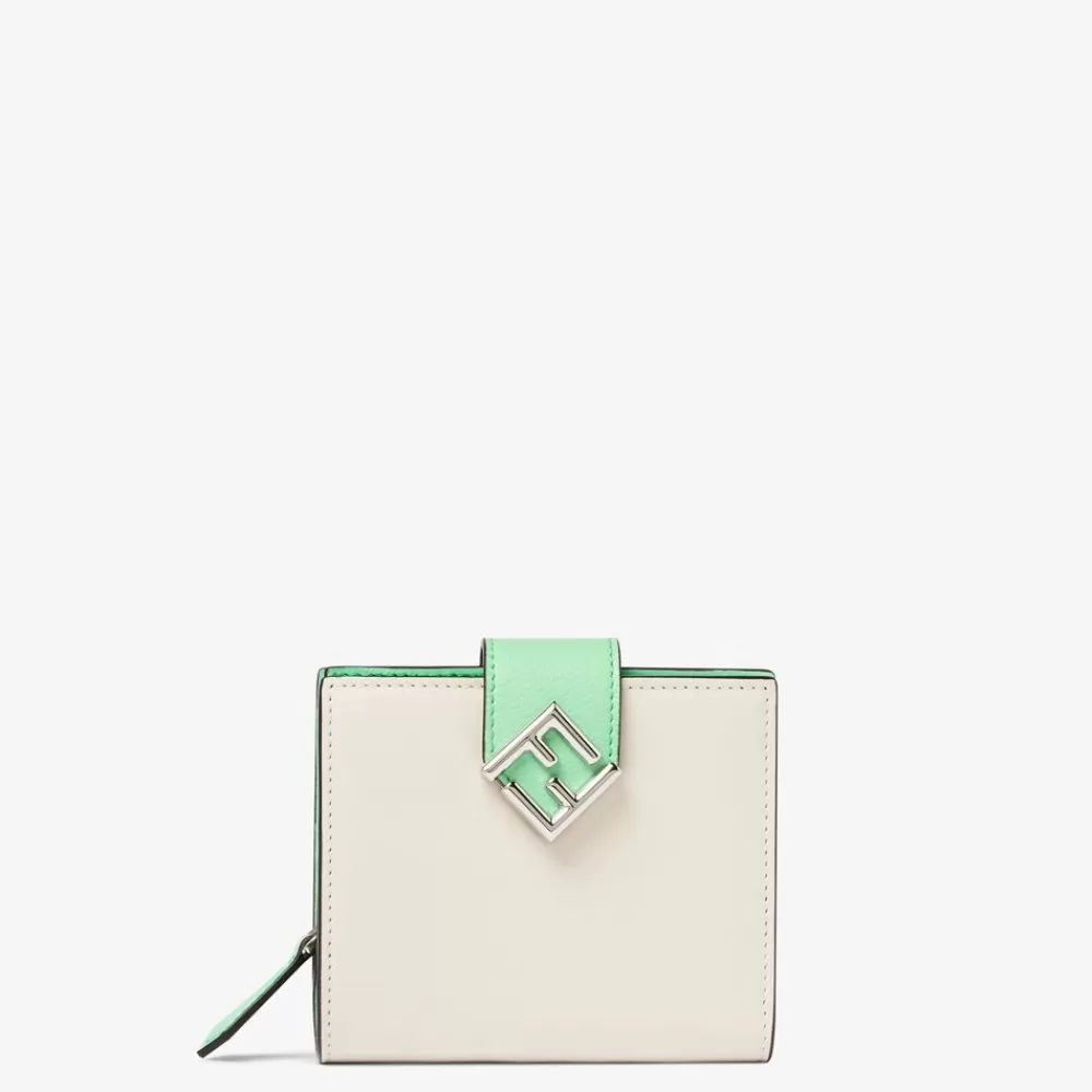 Fendi Portemonnaies<Kompaktes Portemonnaie Aus Zweifarbigem Leder In Weis Und Grun