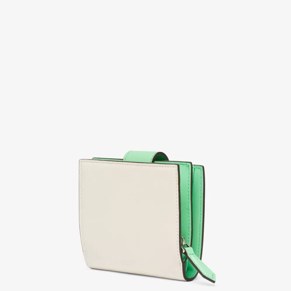 Fendi Portemonnaies<Kompaktes Portemonnaie Aus Zweifarbigem Leder In Weis Und Grun