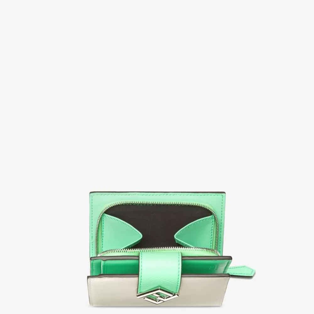 Fendi Portemonnaies<Kompaktes Portemonnaie Aus Zweifarbigem Leder In Weis Und Grun