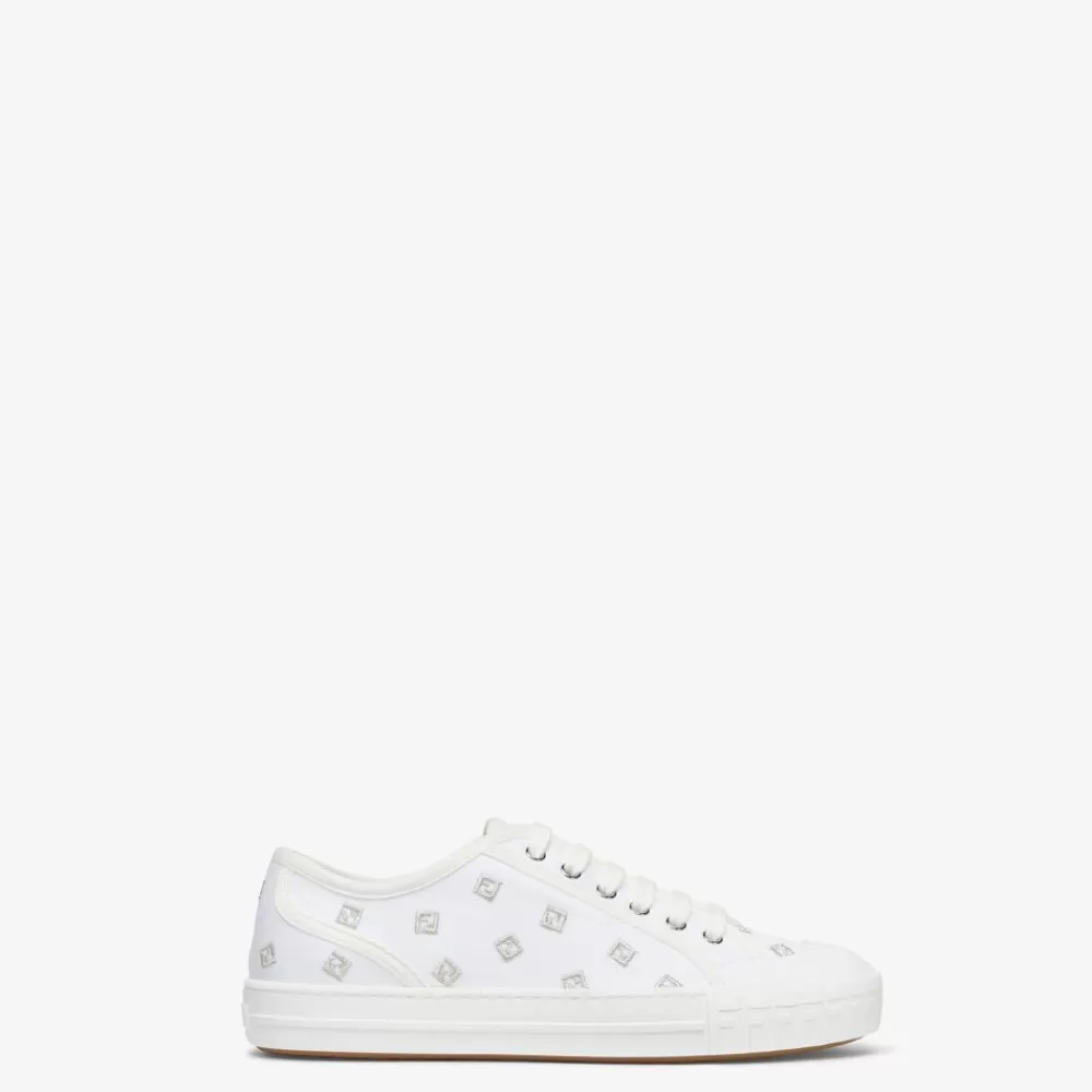 Fendi Sneakers<Low-Top Aus Canvas Mit Stickerei In Silberfarben