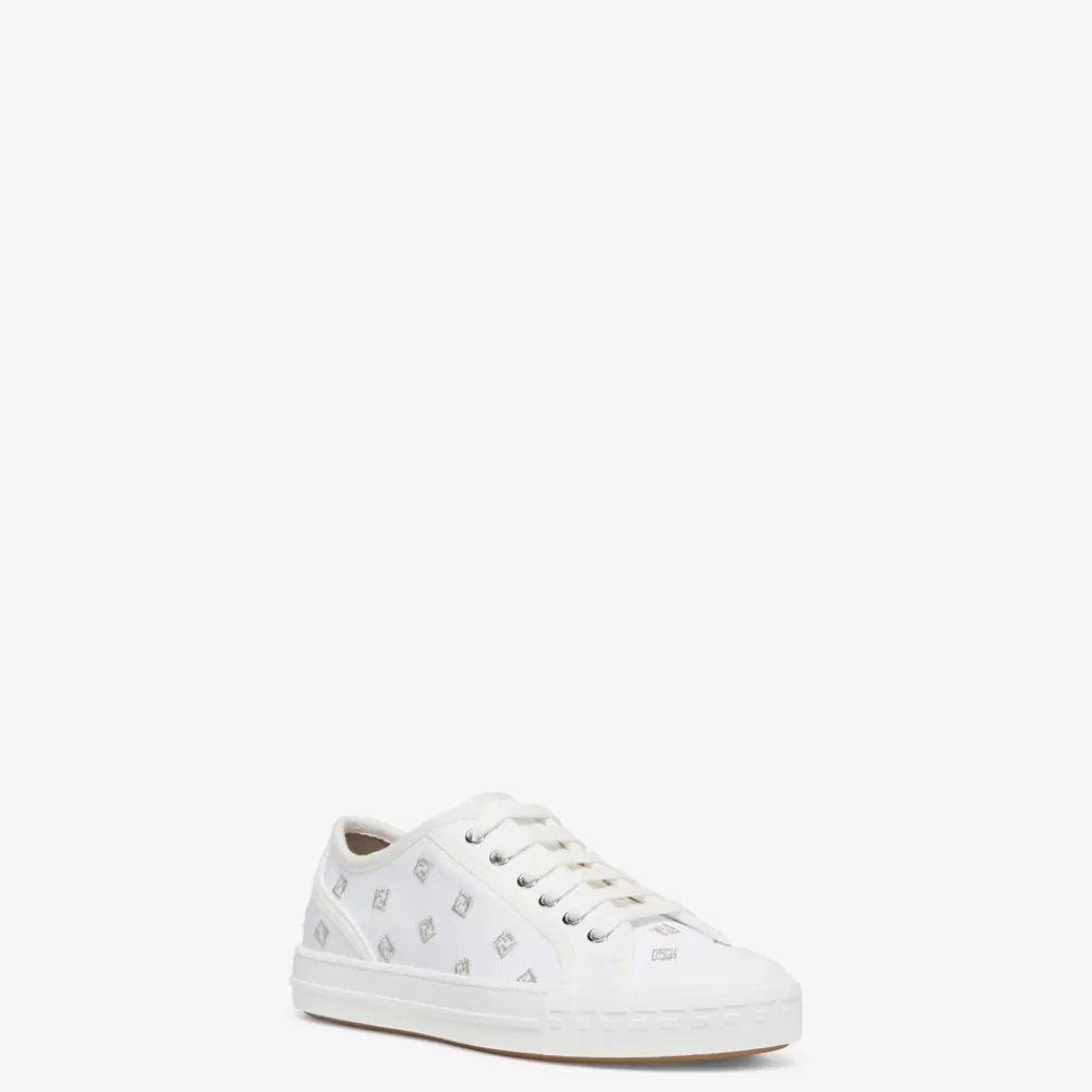 Fendi Sneakers<Low-Top Aus Canvas Mit Stickerei In Silberfarben