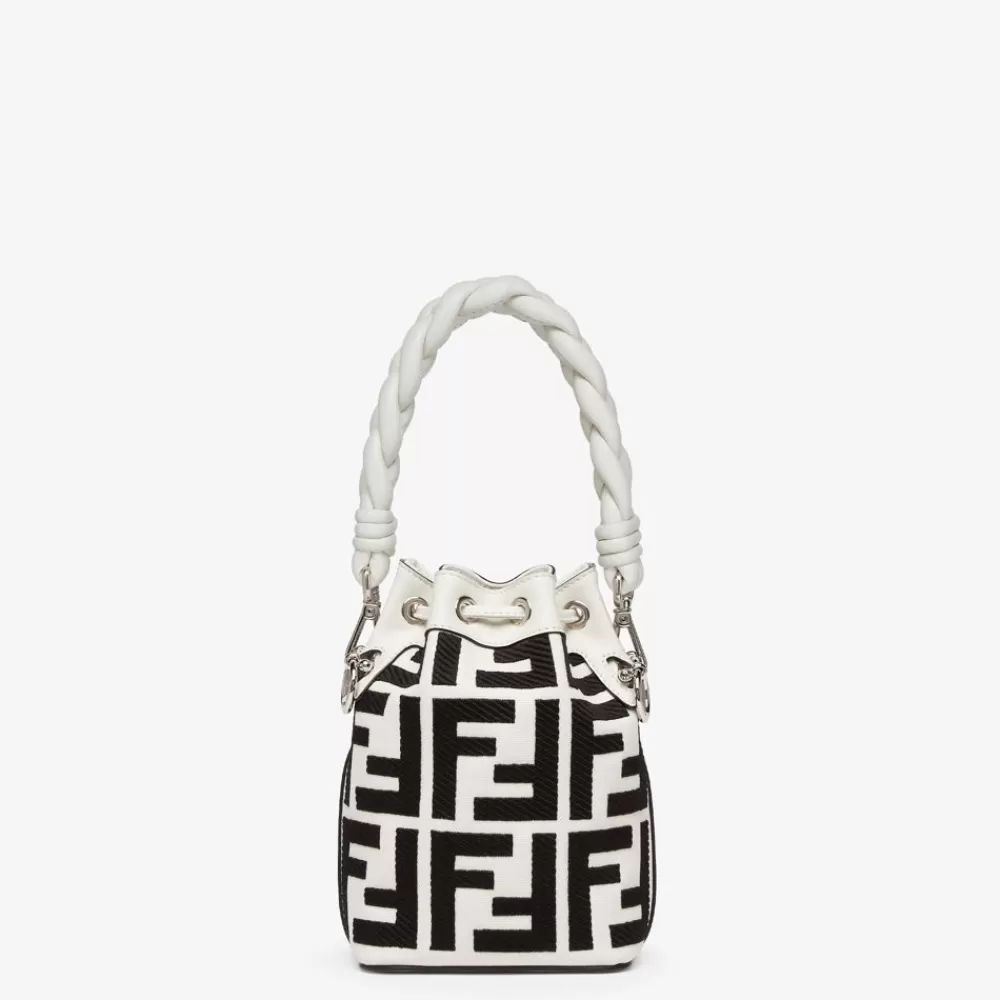 Fendi Mini-Taschen<Mini Bag Aus Canvas In Weis Und Schwarz Mit Ff-Stickerei