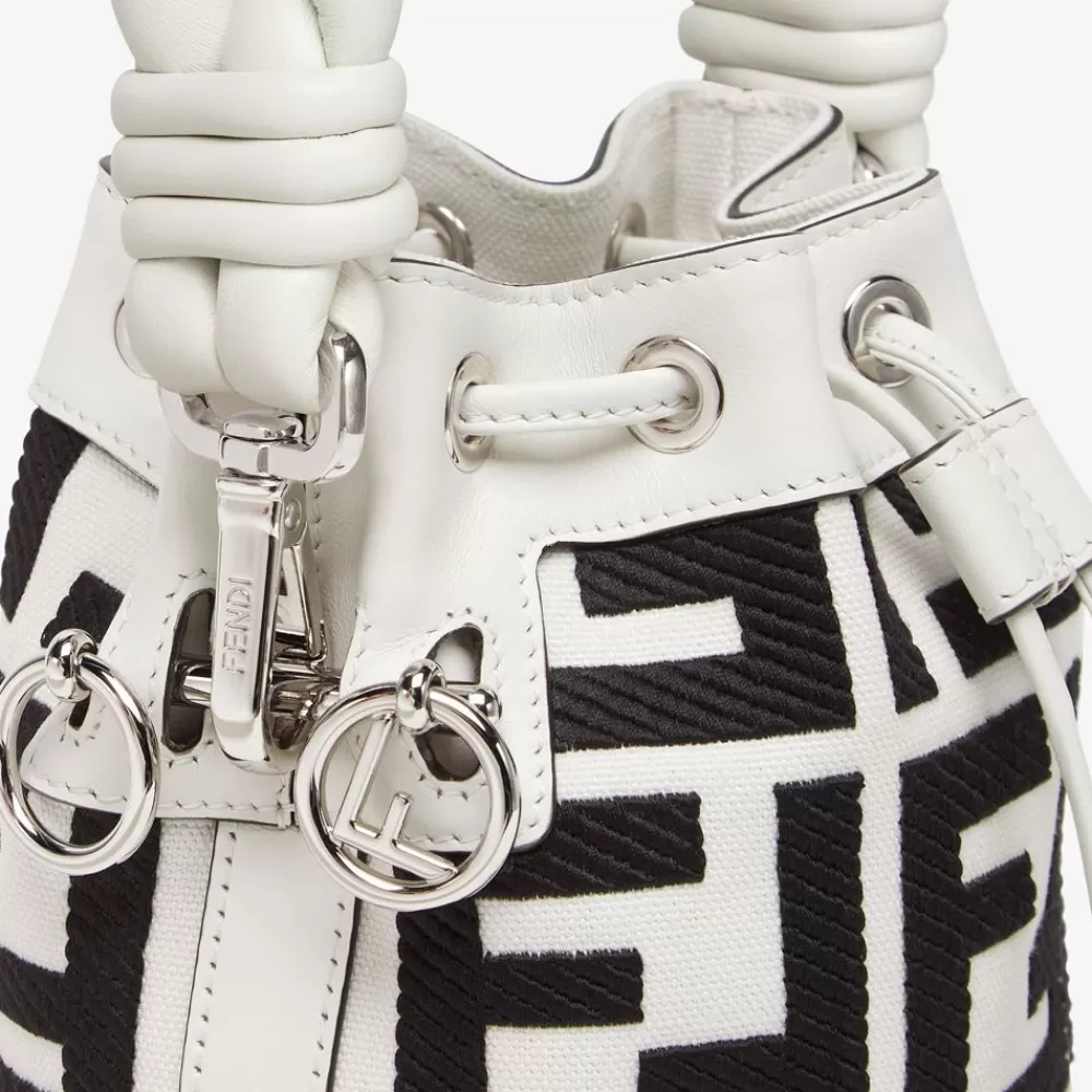 Fendi Mini-Taschen<Mini Bag Aus Canvas In Weis Und Schwarz Mit Ff-Stickerei