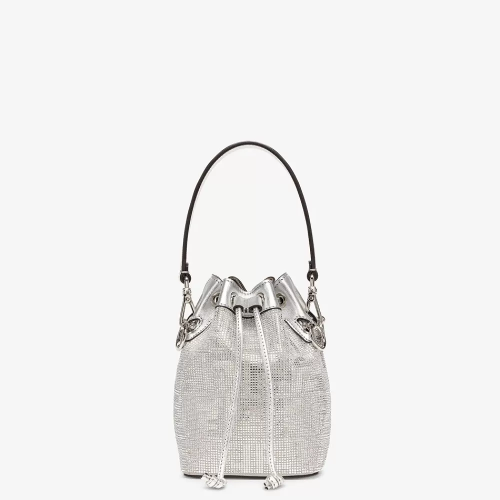 Fendi Mini-Taschen<Mini Bag Aus Leder In Silberfarben Mit Ff-Muster Aus Kristallsteinen