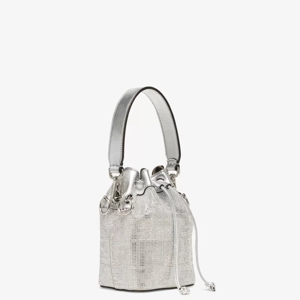 Fendi Mini-Taschen<Mini Bag Aus Leder In Silberfarben Mit Ff-Muster Aus Kristallsteinen