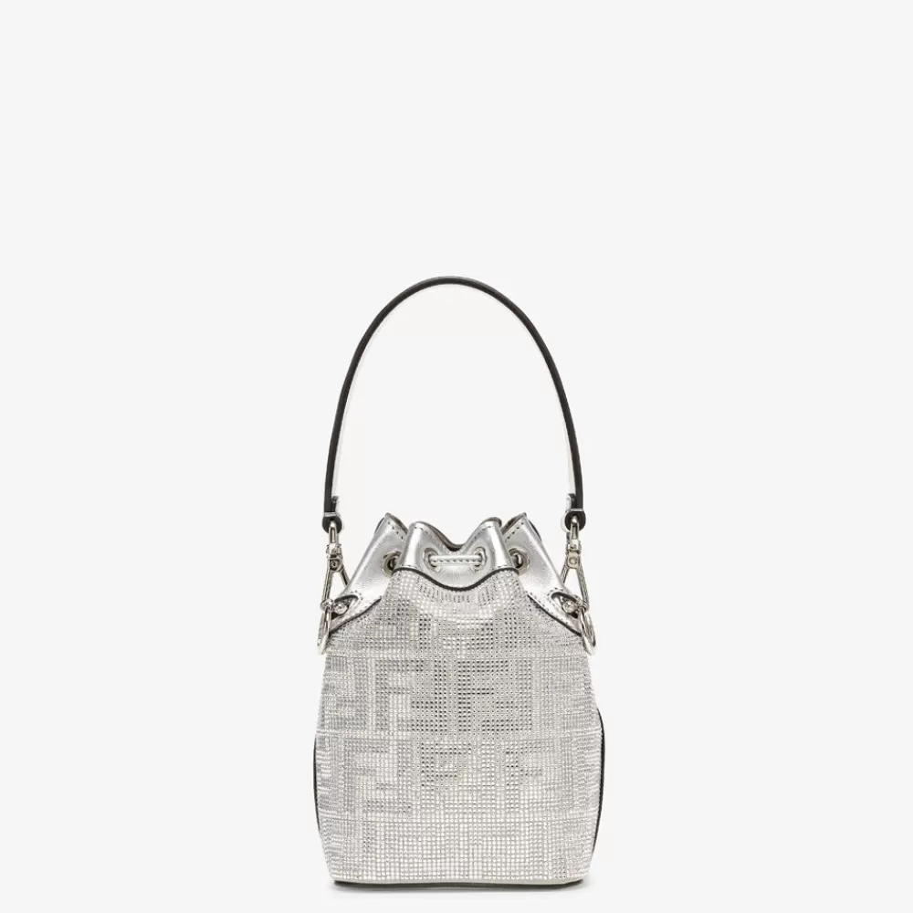 Fendi Mini-Taschen<Mini Bag Aus Leder In Silberfarben Mit Ff-Muster Aus Kristallsteinen