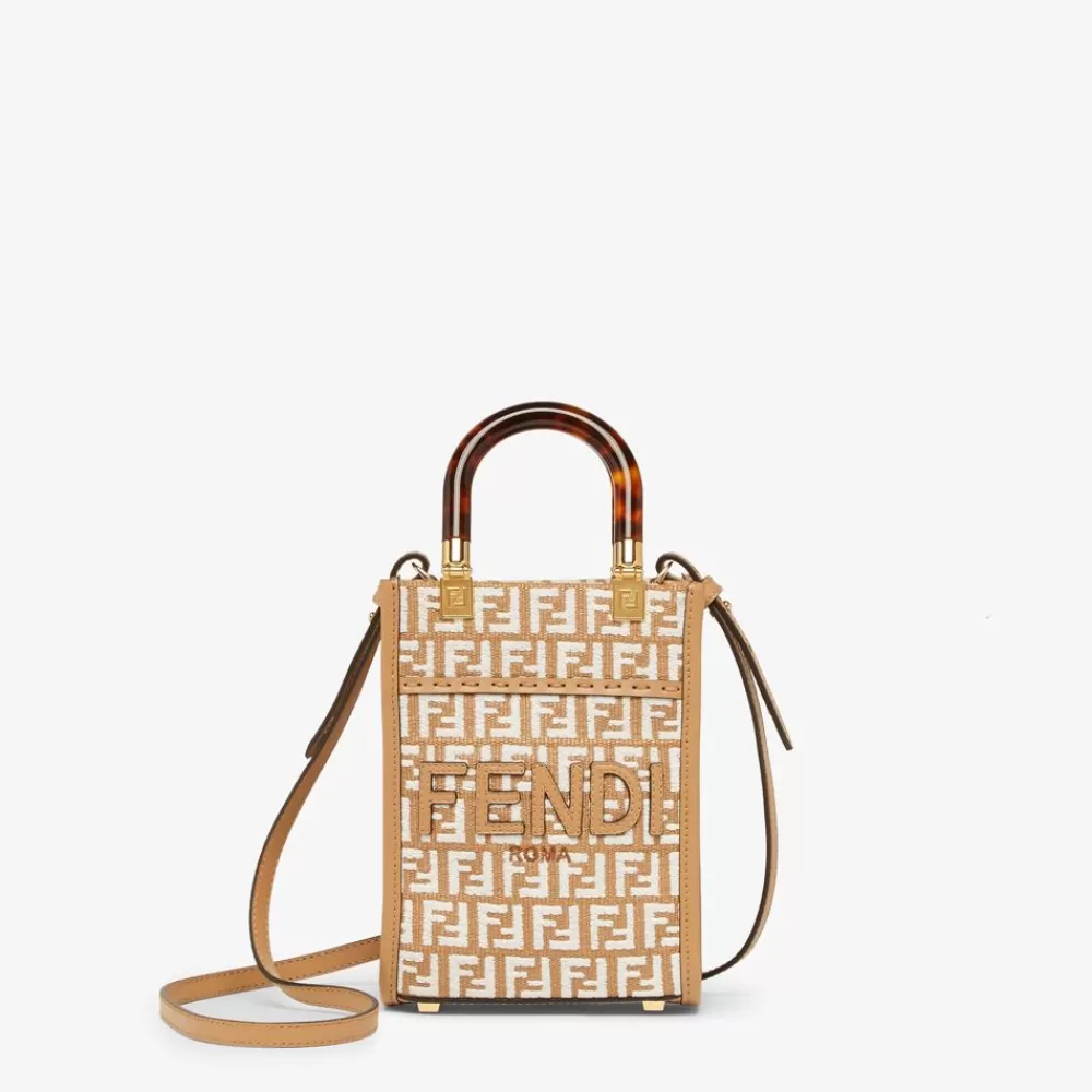 Fendi Mini-Taschen<Minibag Aus Raffia-Bast Mit Ff-Muster Aus Gobelingewebe In Weis