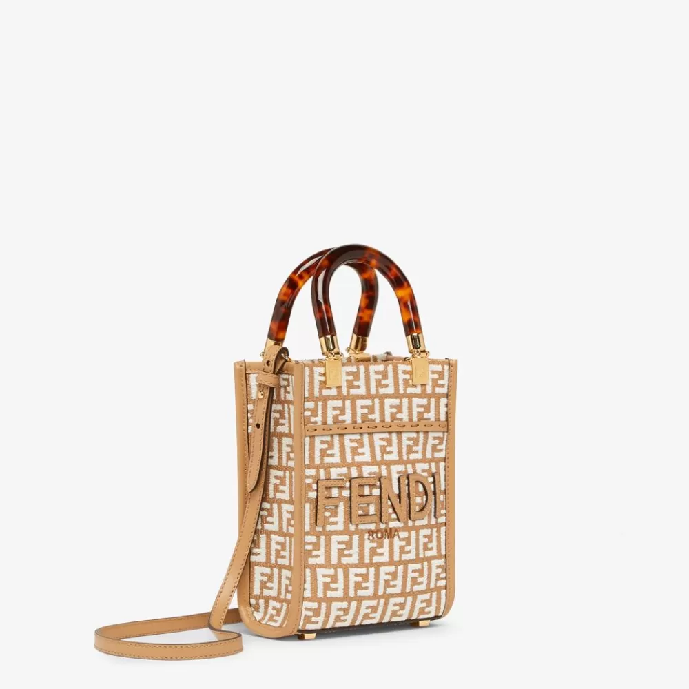 Fendi Mini-Taschen<Minibag Aus Raffia-Bast Mit Ff-Muster Aus Gobelingewebe In Weis