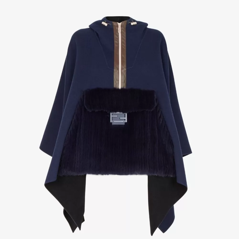 Fendi Schals Und Ponchos<Poncho Aus Wolle Und Nerzpelz In Blau