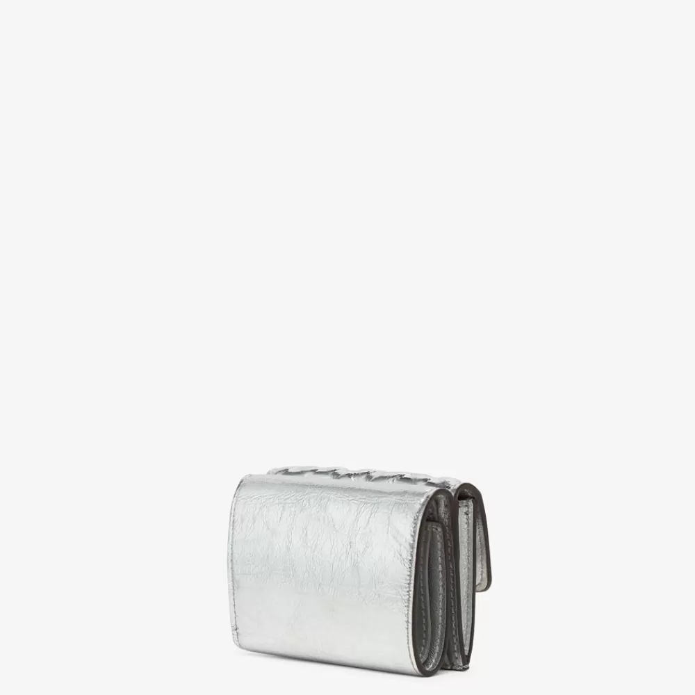 Fendi Portemonnaies<Portemonnaie Aus Leder In Silberfarben Mit Craquele-Optik