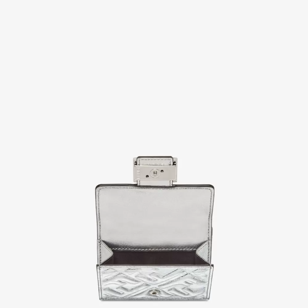 Fendi Portemonnaies<Portemonnaie Aus Leder In Silberfarben Mit Craquele-Optik