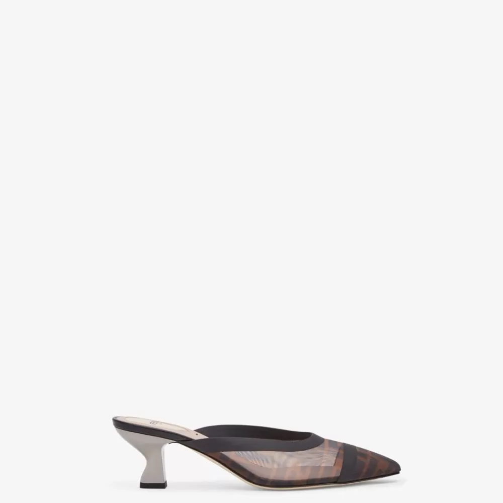 Fendi Pumps Und Slingbacks<Sabot Mit Mittlerem Absatz Aus Netz In Braun Und Leder In Schwarz