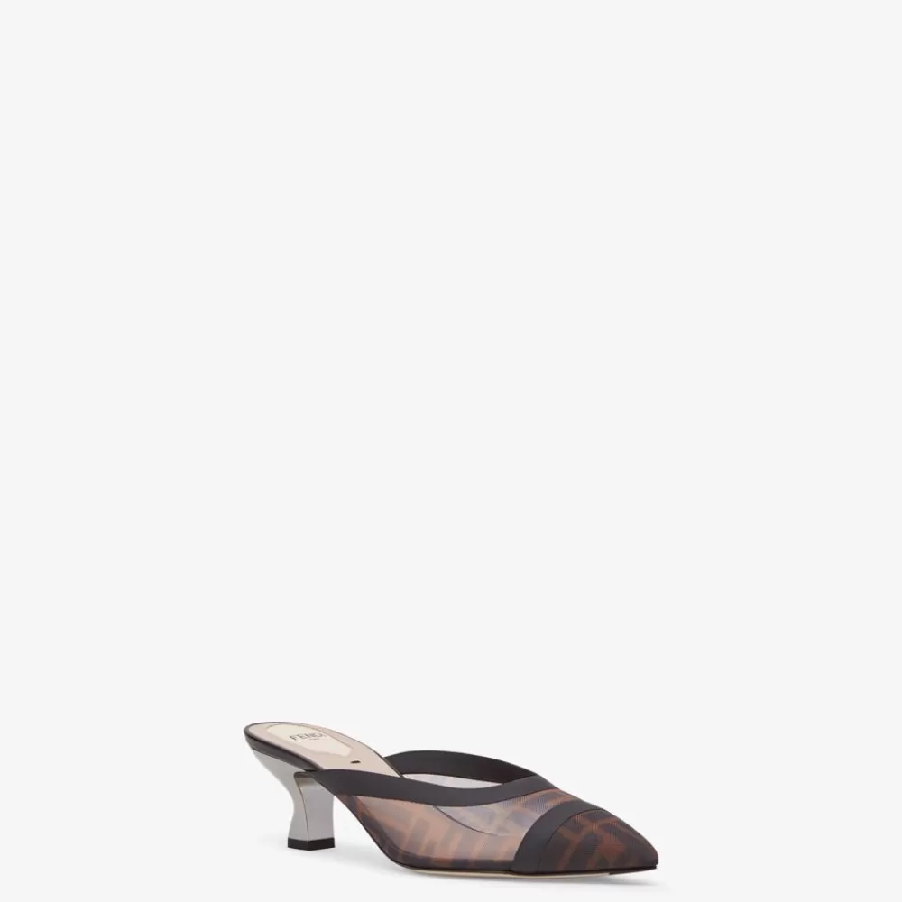 Fendi Pumps Und Slingbacks<Sabot Mit Mittlerem Absatz Aus Netz In Braun Und Leder In Schwarz