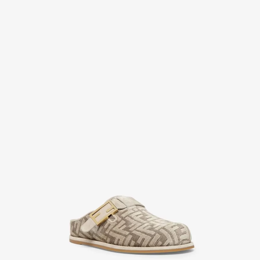 Fendi Pantoletten Und Sandalen<Sabots Aus Chenille In Taubengrau