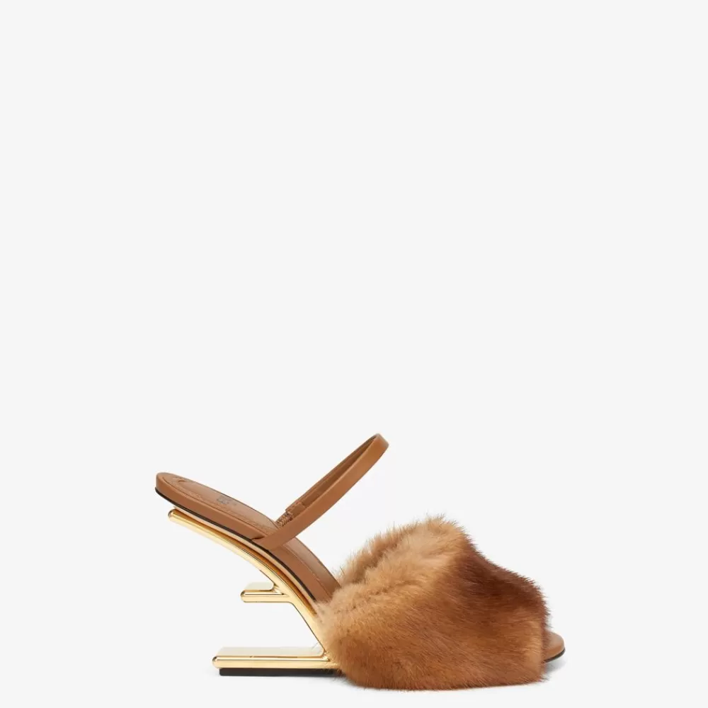 Fendi Pantoletten Und Sandalen<Sandale Mit Hohem Absatz Aus Nerz In Braun