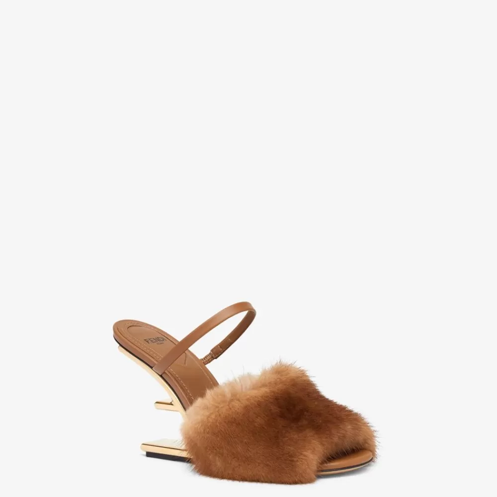 Fendi Pantoletten Und Sandalen<Sandale Mit Hohem Absatz Aus Nerz In Braun