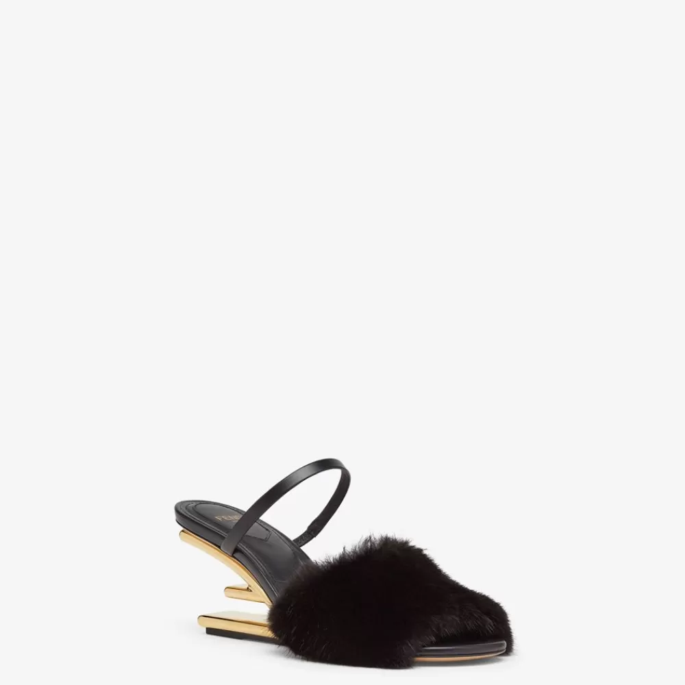 Fendi Pantoletten Und Sandalen<Sandale Mit Mittlerem Absatz Aus Nerzpelz In Schwarz