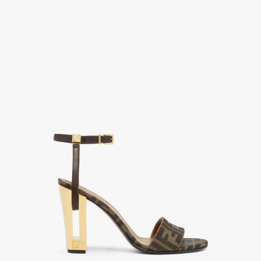 Fendi Pantoletten Und Sandalen<Sandalen Mit Hohem Absatz Aus Stoff In Braun
