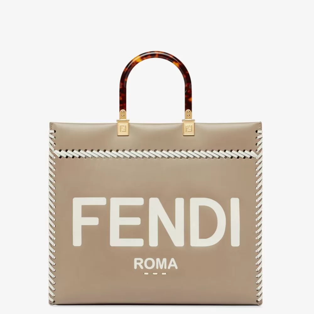 Fendi Shopper-Taschen<Shopper Aus Leder In Taubengrau Mit Kontrastierenden Ziernahten