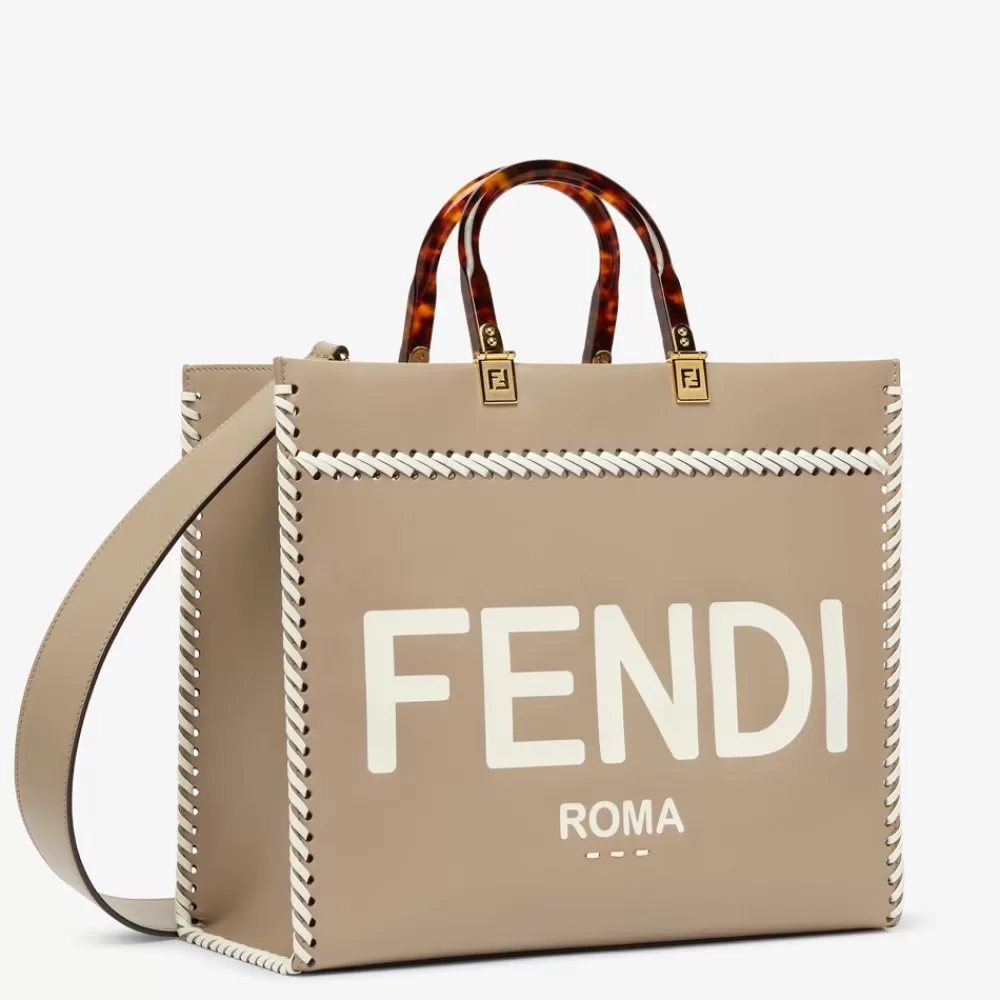 Fendi Shopper-Taschen<Shopper Aus Leder In Taubengrau Mit Kontrastierenden Ziernahten