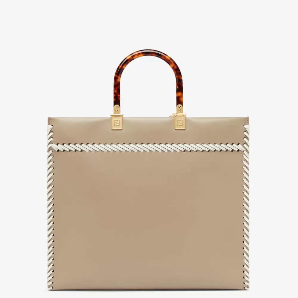 Fendi Shopper-Taschen<Shopper Aus Leder In Taubengrau Mit Kontrastierenden Ziernahten