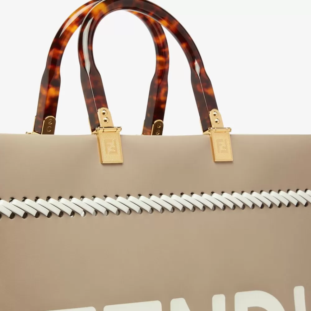 Fendi Shopper-Taschen<Shopper Aus Leder In Taubengrau Mit Kontrastierenden Ziernahten