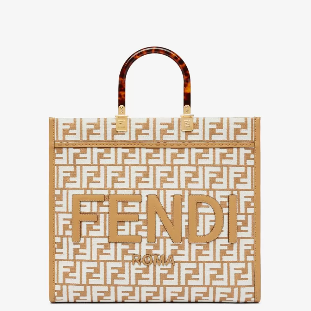 Fendi Shopper-Taschen<Shopper Aus Raffia-Bast Mit Ff-Muster Aus Gobelingewebe In Weis