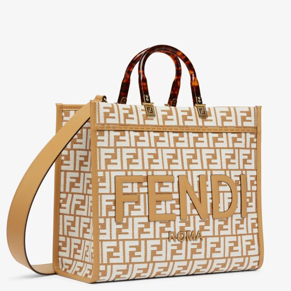 Fendi Shopper-Taschen<Shopper Aus Raffia-Bast Mit Ff-Muster Aus Gobelingewebe In Weis