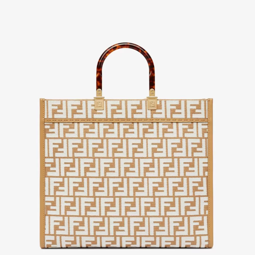 Fendi Shopper-Taschen<Shopper Aus Raffia-Bast Mit Ff-Muster Aus Gobelingewebe In Weis