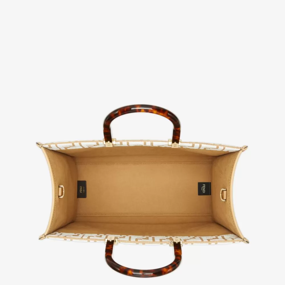 Fendi Shopper-Taschen<Shopper Aus Raffia-Bast Mit Ff-Muster Aus Gobelingewebe In Weis