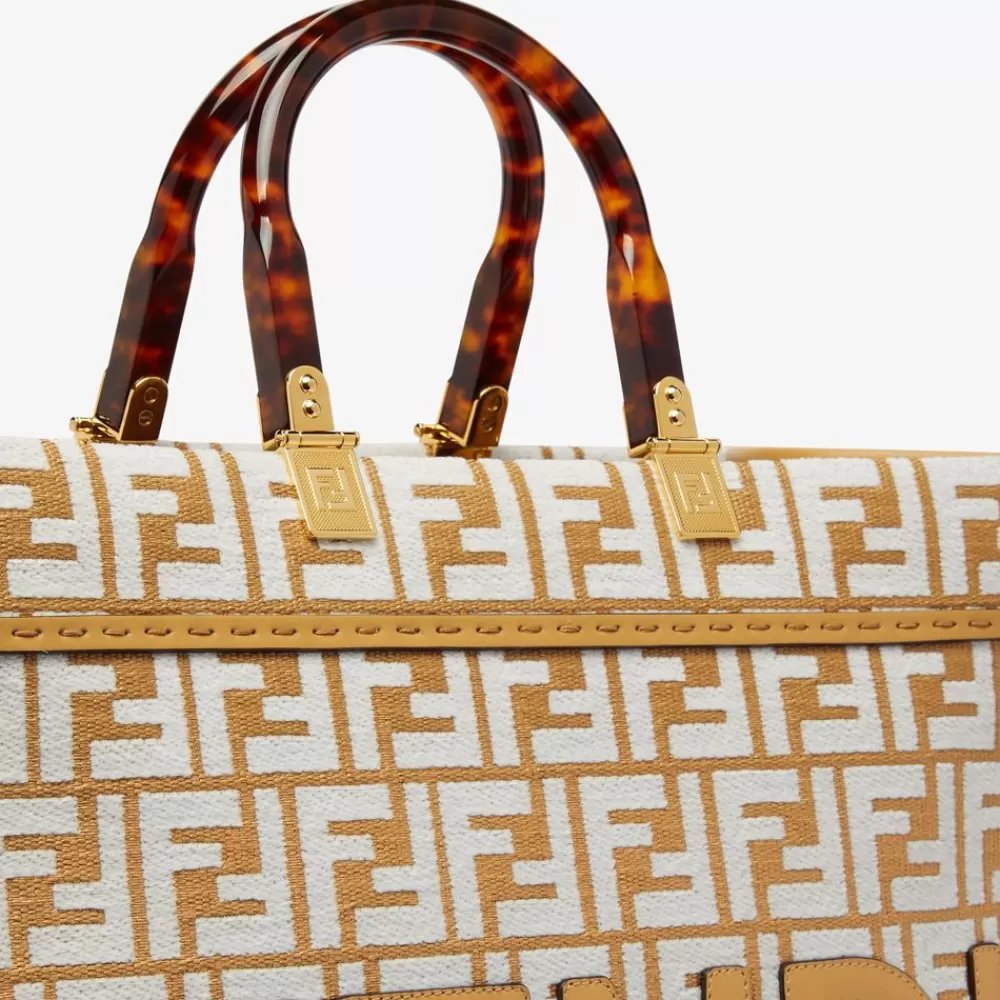 Fendi Shopper-Taschen<Shopper Aus Raffia-Bast Mit Ff-Muster Aus Gobelingewebe In Weis