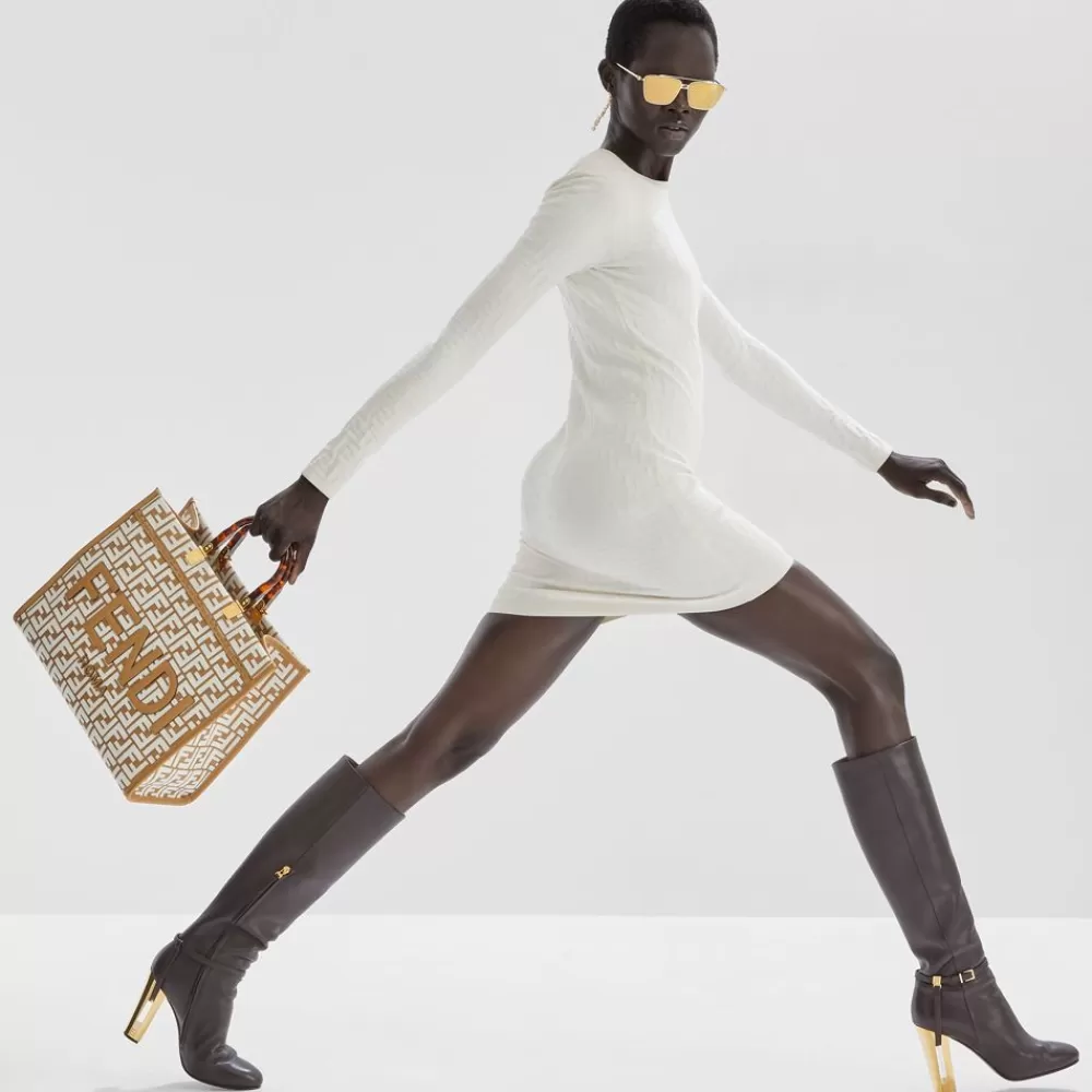 Fendi Shopper-Taschen<Shopper Aus Raffia-Bast Mit Ff-Muster Aus Gobelingewebe In Weis