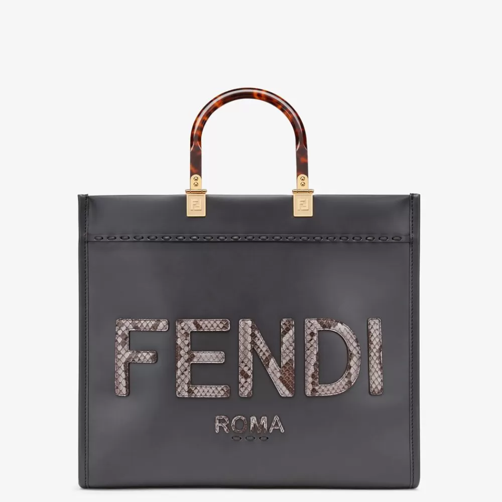 Fendi Shopper-Taschen<Shopper Tasche Aus Leder In Dunkelgrau Und Elaphe