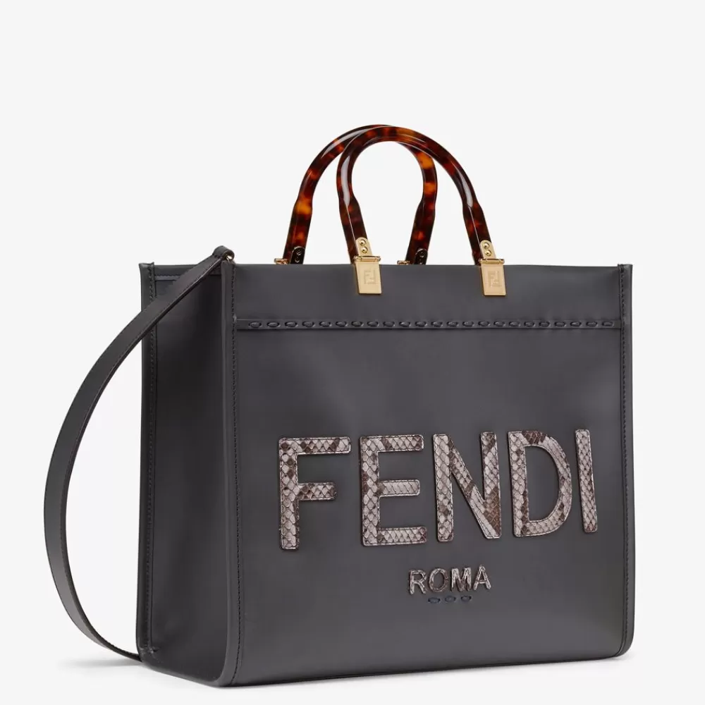 Fendi Shopper-Taschen<Shopper Tasche Aus Leder In Dunkelgrau Und Elaphe