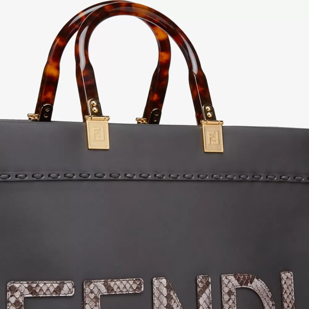 Fendi Shopper-Taschen<Shopper Tasche Aus Leder In Dunkelgrau Und Elaphe